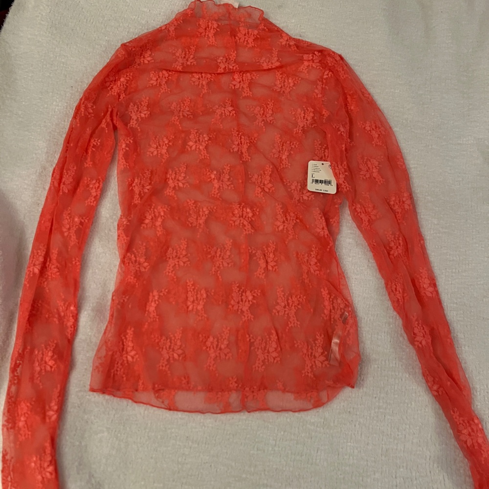 Sheer Coral Lace Long Sleeve Top